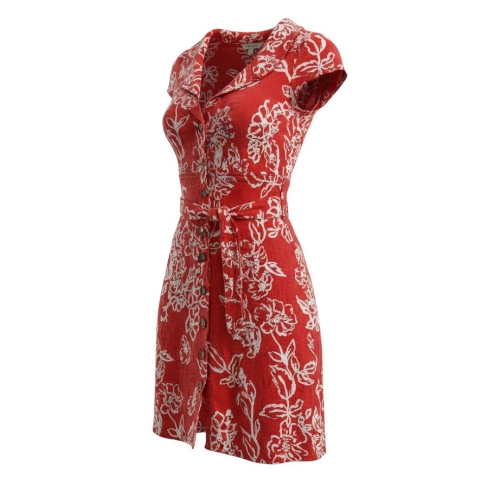 Free People A Thing Called Love Mini Dress Red White Floral Linen Blend Size 4